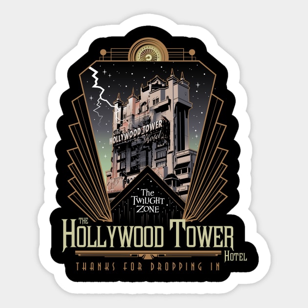 Twilight Zone Tower of Terror Hollywood Tower Hotel (Front Side) Shirt Design Sticker by Blake Dumesnil Designs